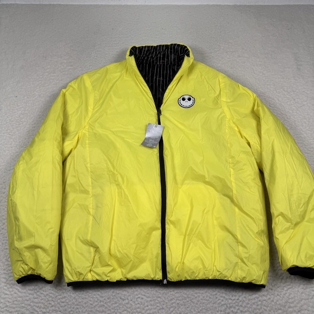 Disney Jack Skellington Jacket Men Large Full Zip Puffer Reversible Black Yellow